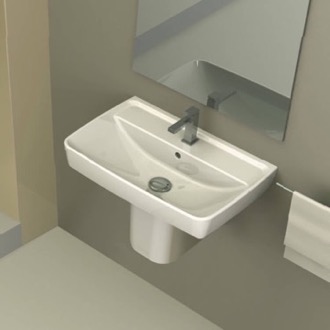 Bathroom Sink Rectangular White Ceramic Semi-Pedestal Sink CeraStyle 035100U-S-PED